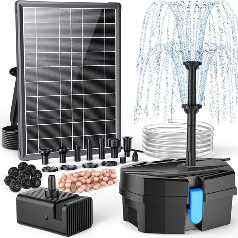 POPOSOAP Solar Pond Filter panel powering pond fountain for reliable outdoor use