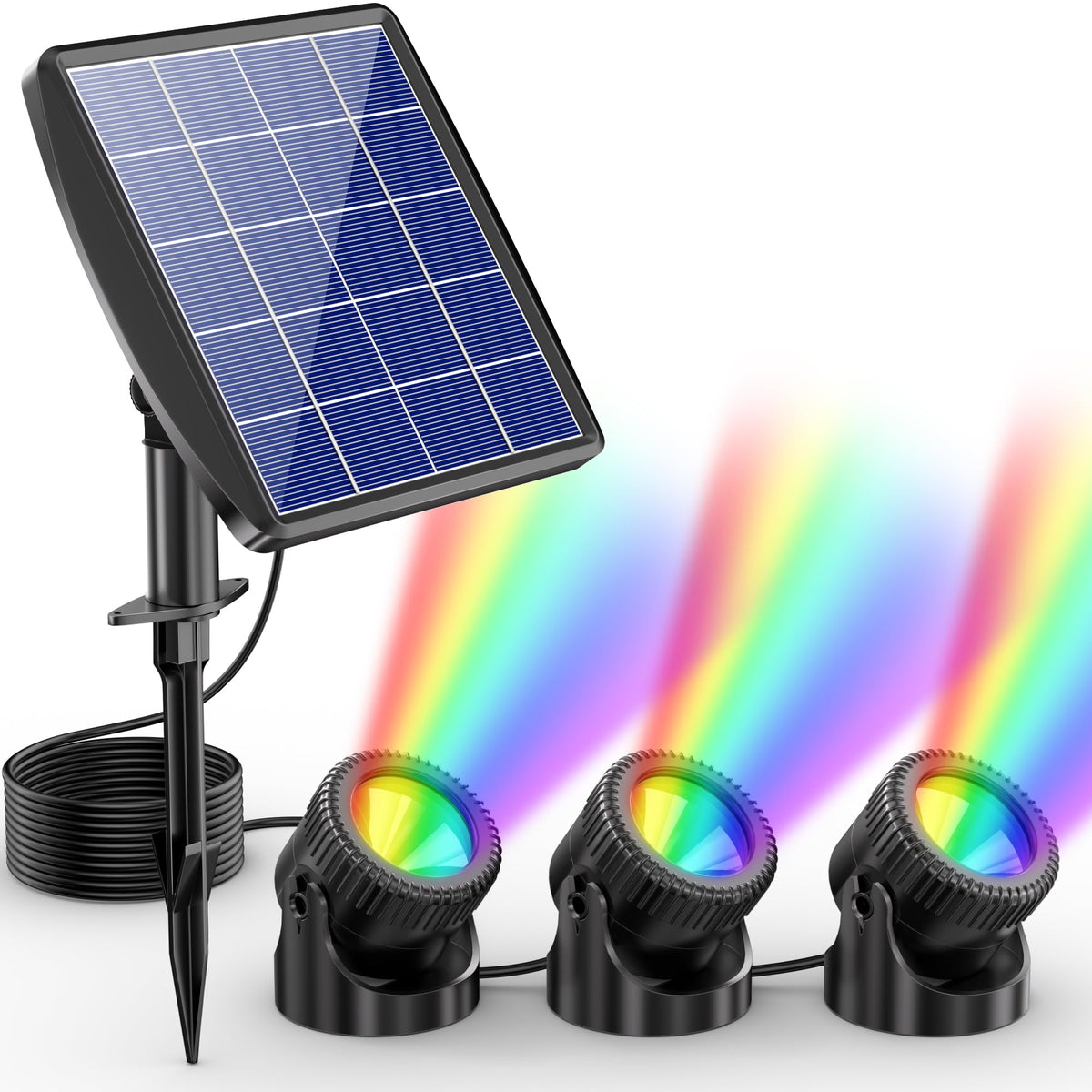 POPOSOAP solar pond light with three headlamps for flexible outdoor lighting.