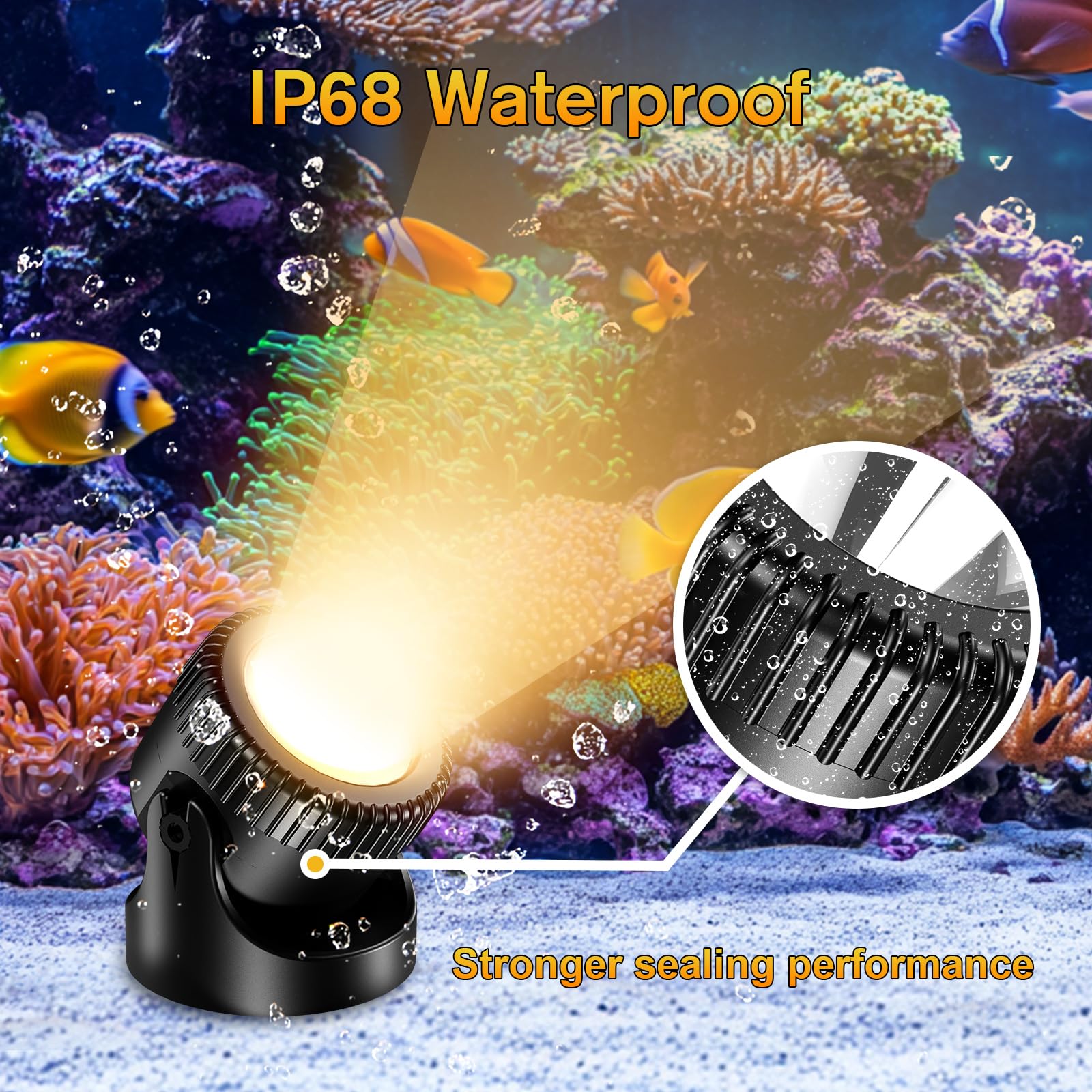 POPOSOAP fountain light can be submerged for dramatic water features.