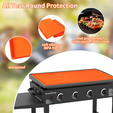 POPQEEN heavy-duty silicone mat provides weather-resistant protection for the grill.