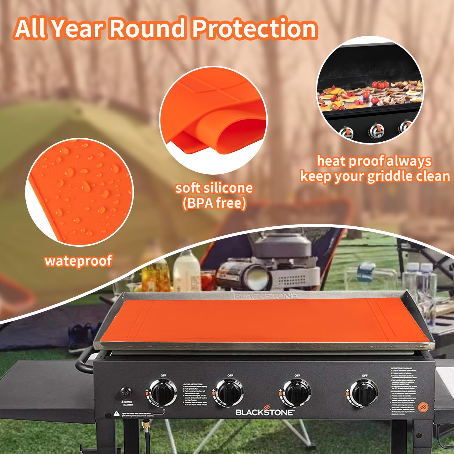POPQEEN cuttable silicone griddle mat 30in fit guards grill during storage