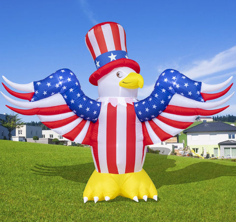 Poptrend 7ft Fourth of July inflatable eagle with LED lights brightens outdoor celebrations.
