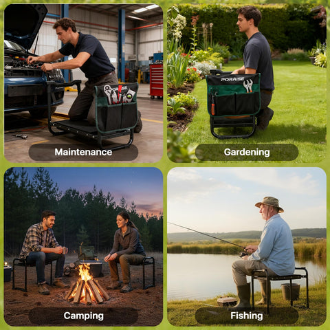 Poraise Garden Kneeler and Seat folds flat for easy transport.