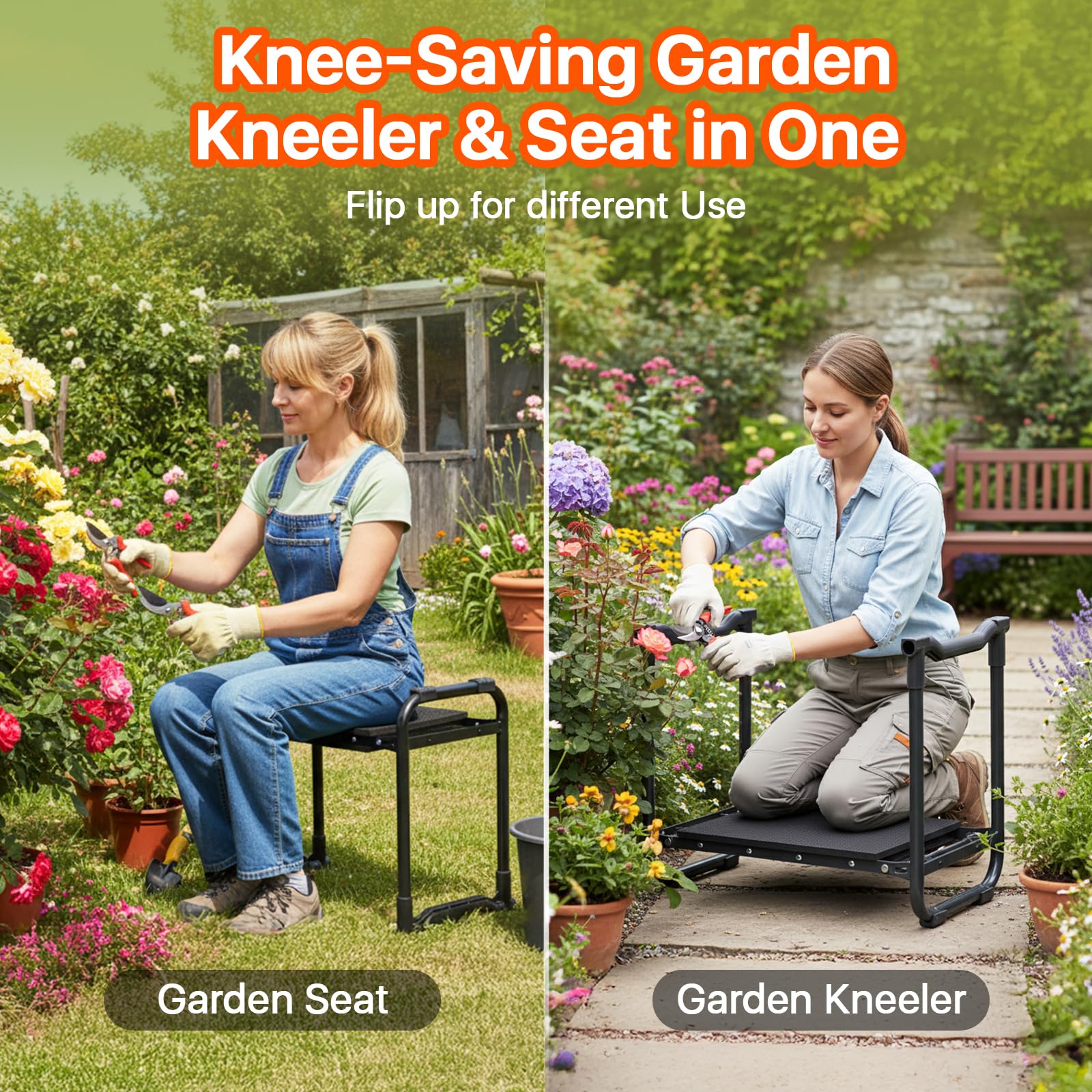 Poraise Garden Kneeler and Seat 2-in-1 design for seating or kneeling.