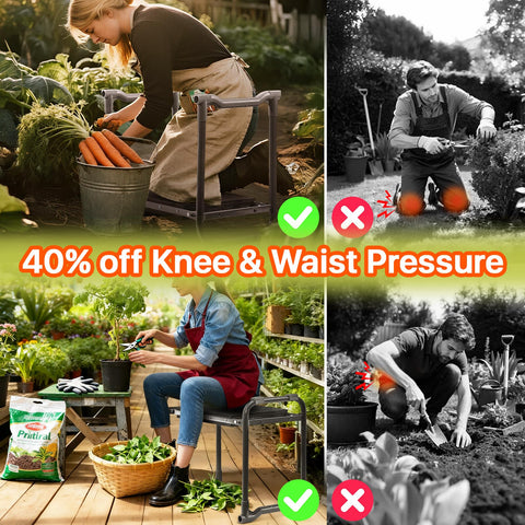 Poraise Garden Kneeler and Seat heavy-duty steel frame supports up to 350 lbs.