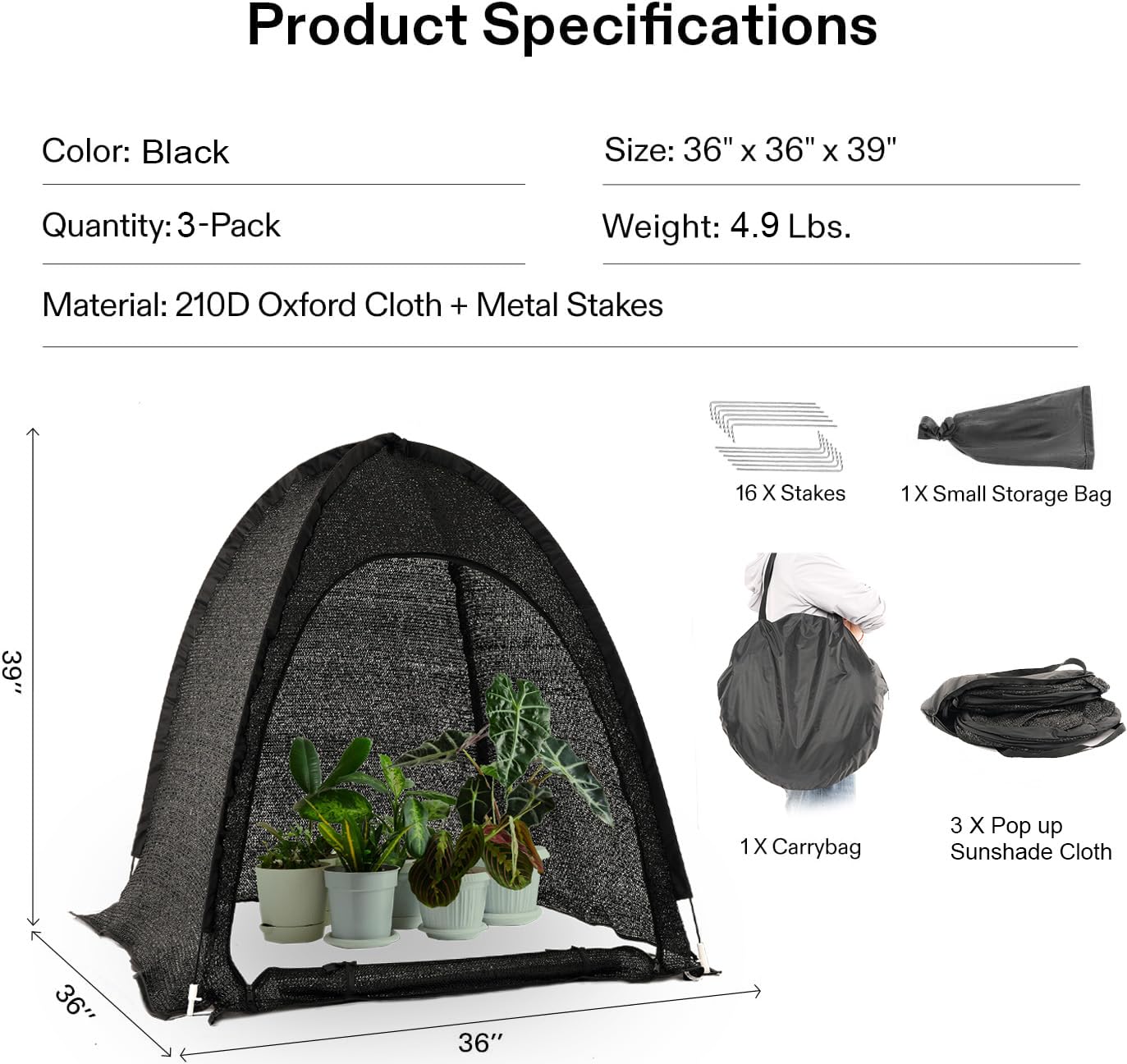 Porayhut pop-up sunshade 36x36 size for compact pots
