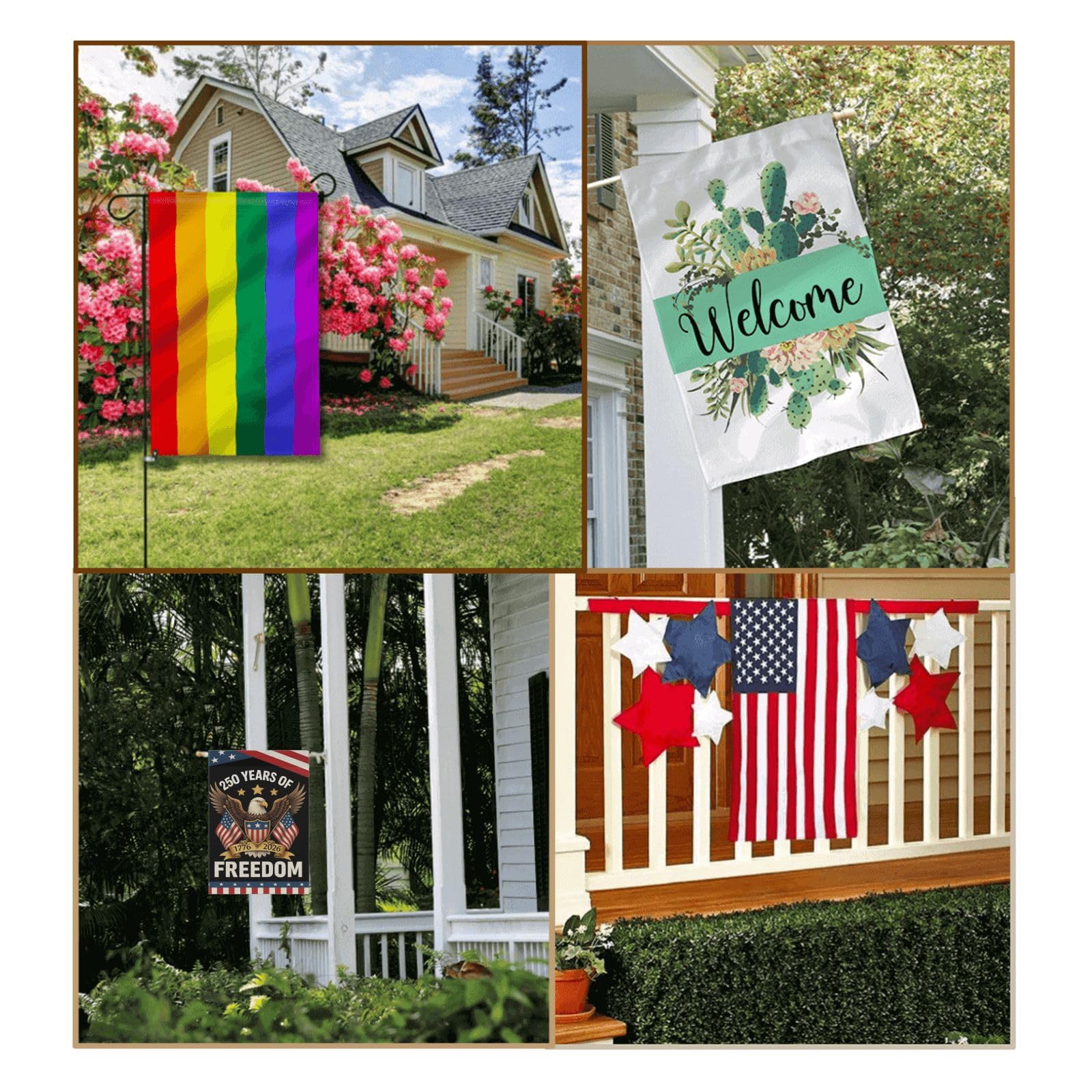 Porch or garden display that honors independence and unity.