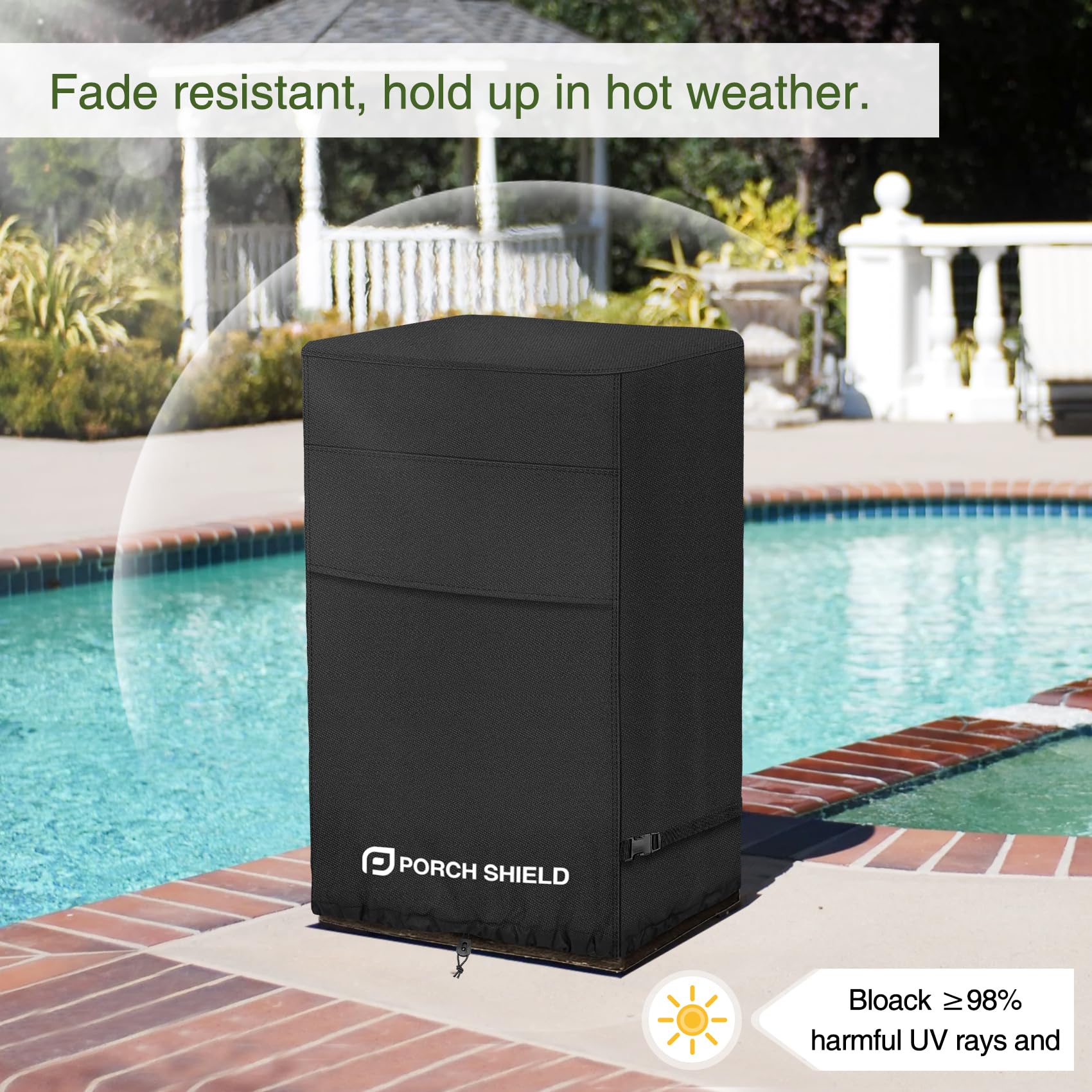 Porch Shield 600D polyester fabric offers durable outdoor protection.
