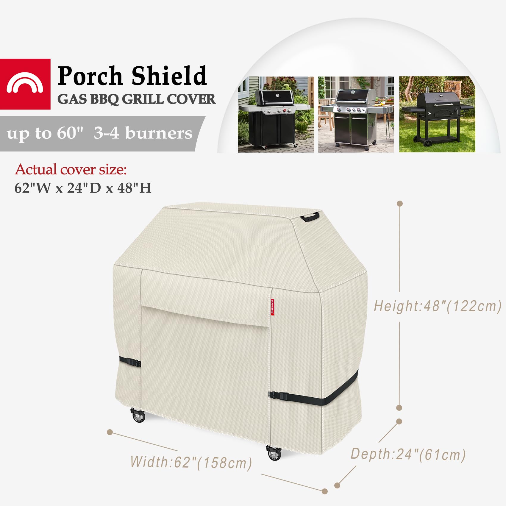 Porch Shield side view with adjustable straps for a secure fit.