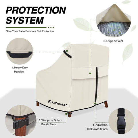 Porch Shield adjustable click-close straps secure the cover against wind.