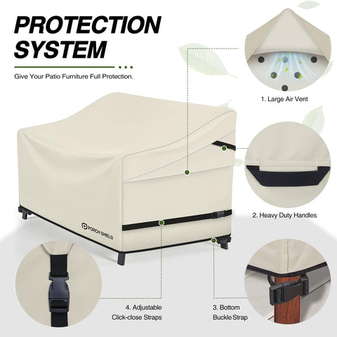 Porch Shield adjustable straps provide a snug, secure fit on outdoor furniture.