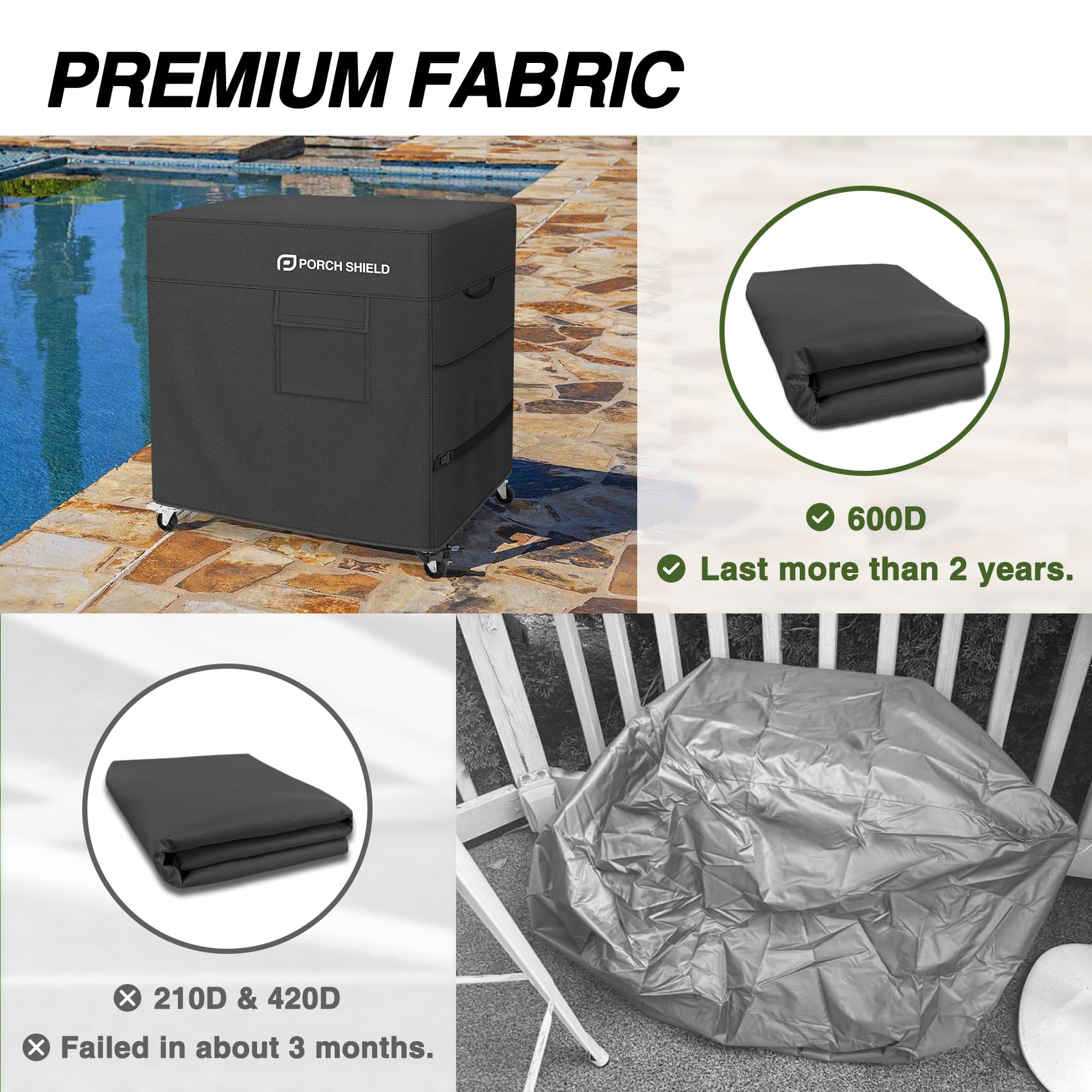 Porch Shield air vents reduce condensation and improve airflow inside the cover.
