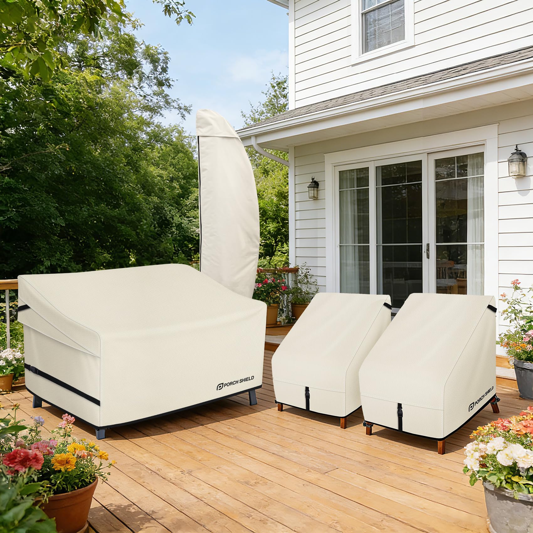Porch Shield air vents prevent interior condensation while shielding the sofa.