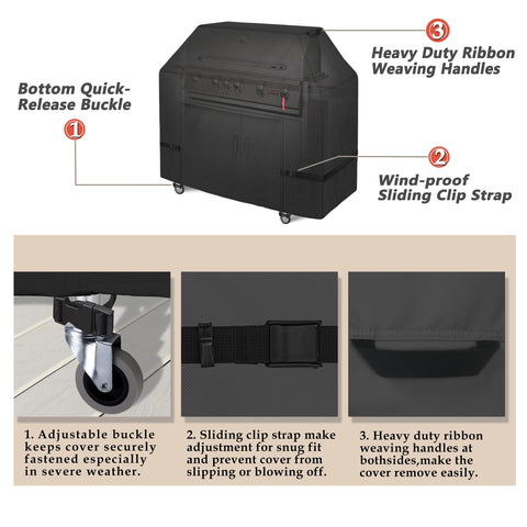 Porch Shield bottom buckles secure coverage against gusts and tearing.