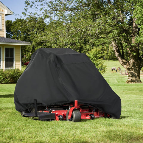 Porch Shield mower cover protects against wind-driven debris outdoors.
