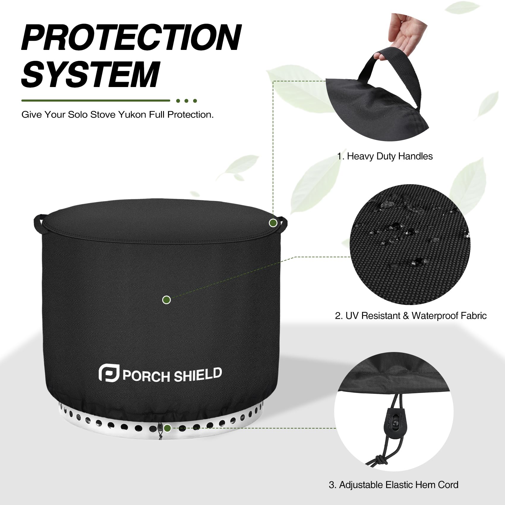 Porch Shield elastic hem cord ensures secure fit.