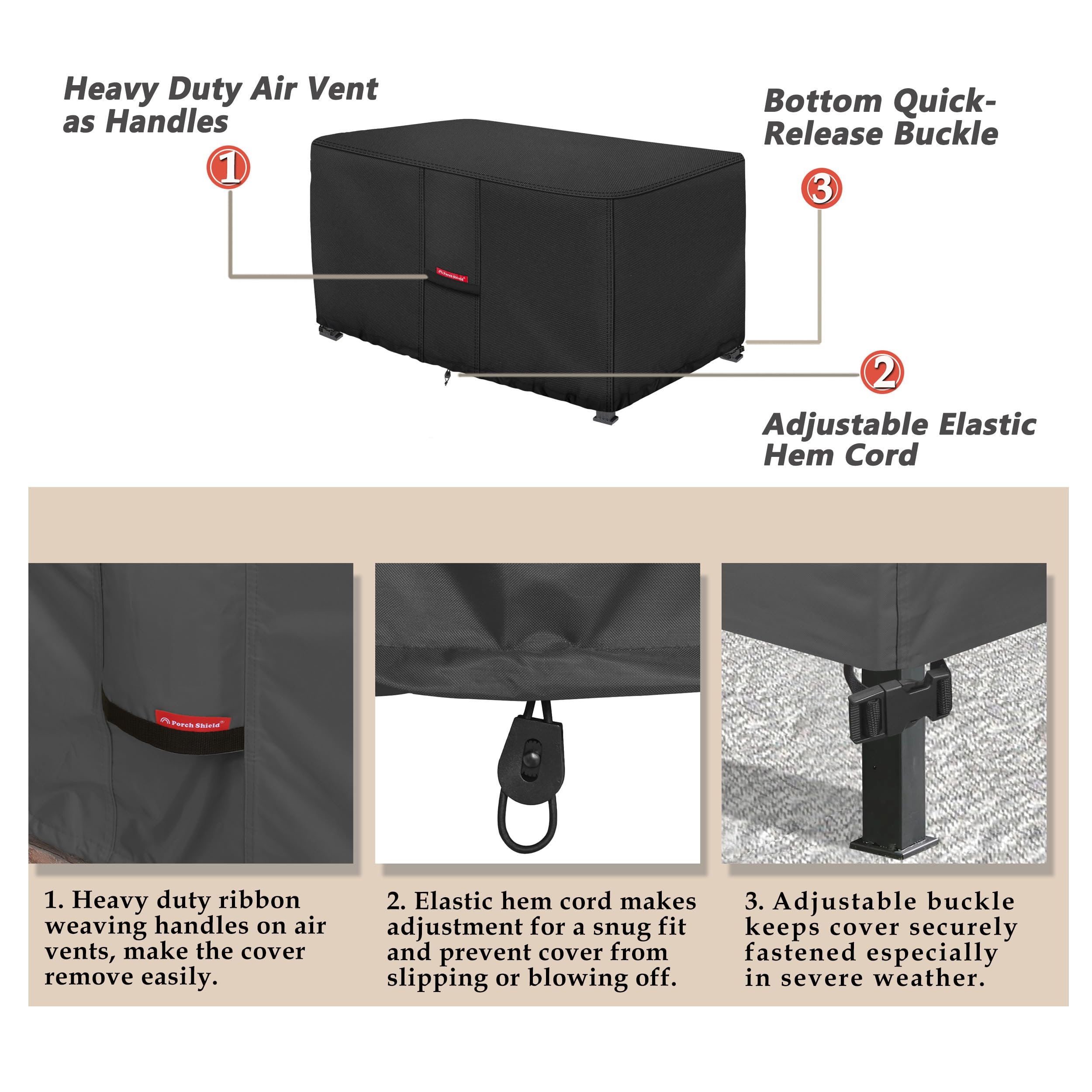Porch Shield elastic hem cord ensures a snug fit.