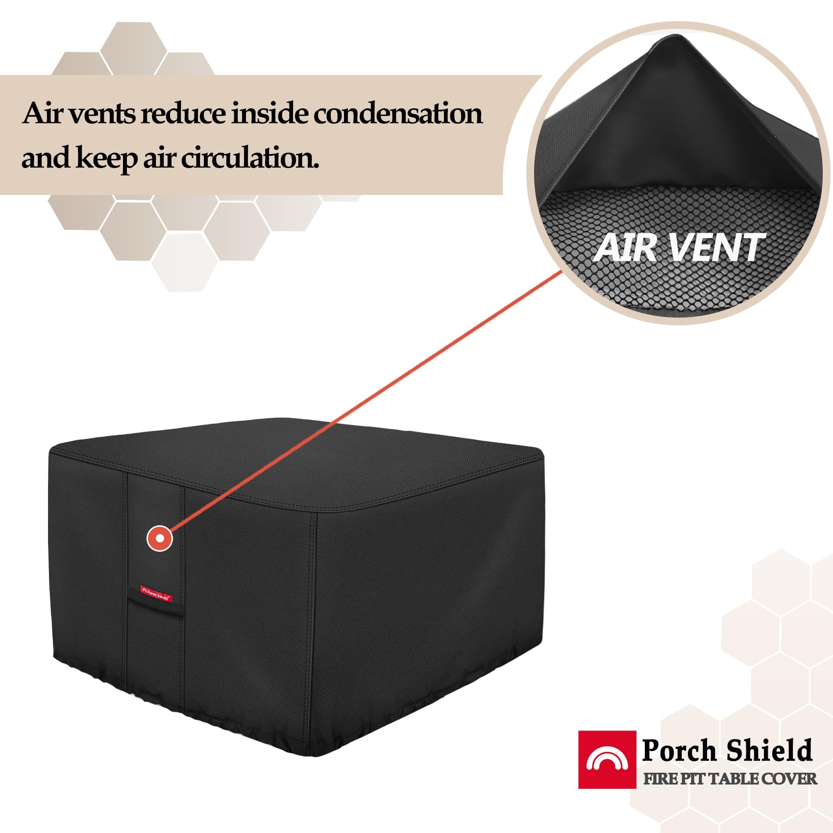 Air vents on Porch Shield cover reduce internal condensation while remaining breathable