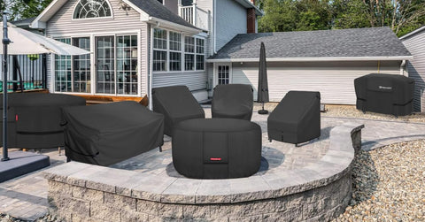 Porch Shield Fire Pit Cover buckle straps secured against wind