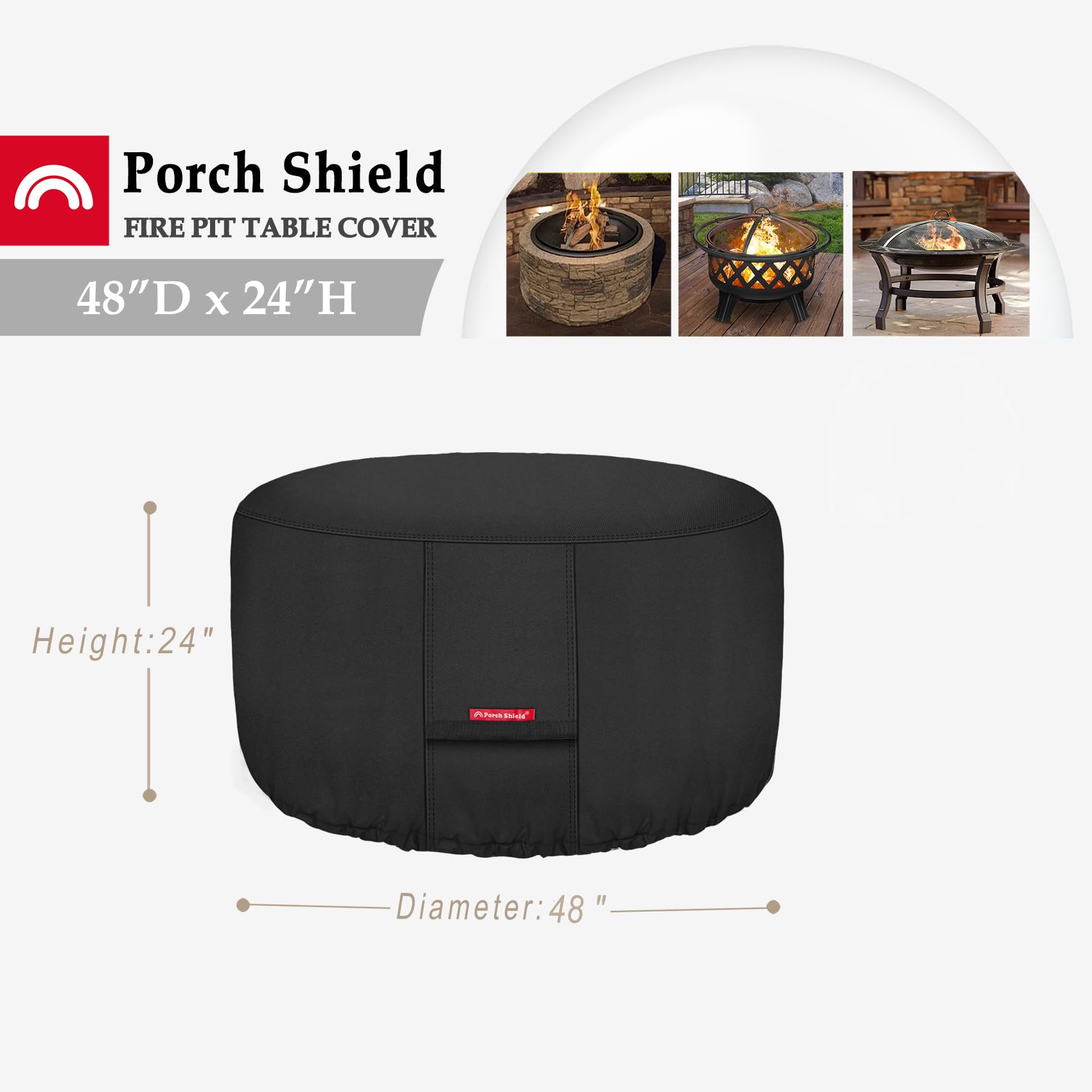 Porch Shield round fire pit cover maintaining outdoor pit appearance with fade-resistant protection