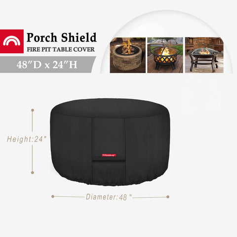 Porch Shield round fire pit cover maintaining outdoor pit appearance with fade-resistant protection