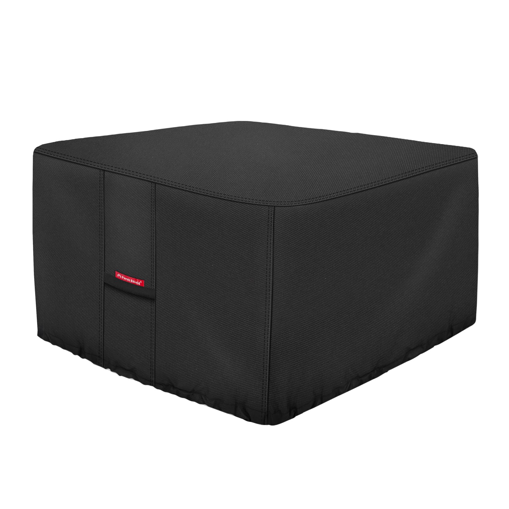 Porch Shield fire pit cover in waterproof 600D fabric protects square fire pit from rain and sun.