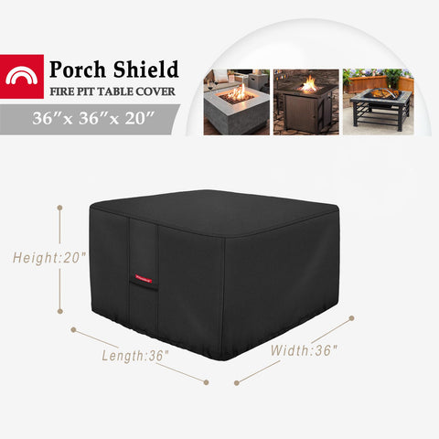 Waterproof coating on Porch Shield fire pit cover shields outdoor table moisture