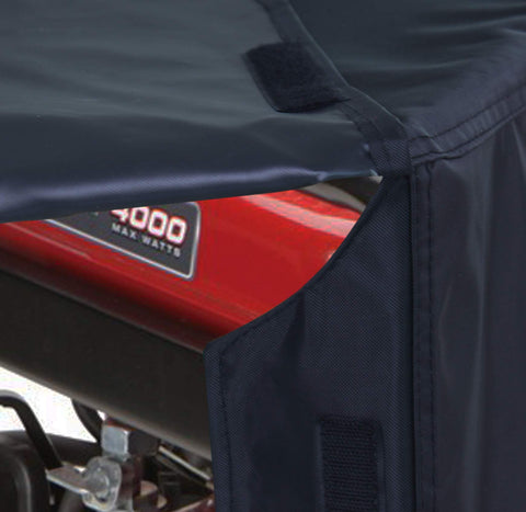 Porch Shield cover in use outdoors protecting a generator from rain and dust.