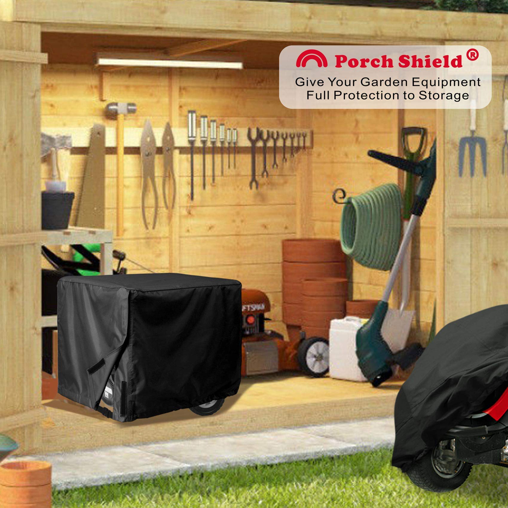 Porch Shield generator cover sealed seams prevent water and dirt intrusion