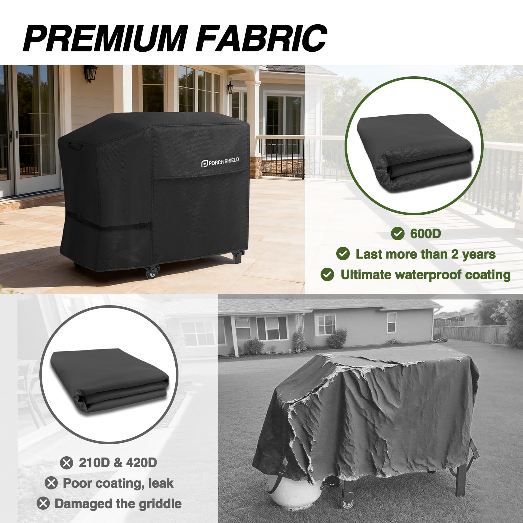 Porch Shield griddle cover handles simplify installation and removal.