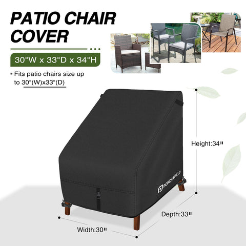 Porch Shield chair cover adjustable straps ensure secure fit against wind and rain.