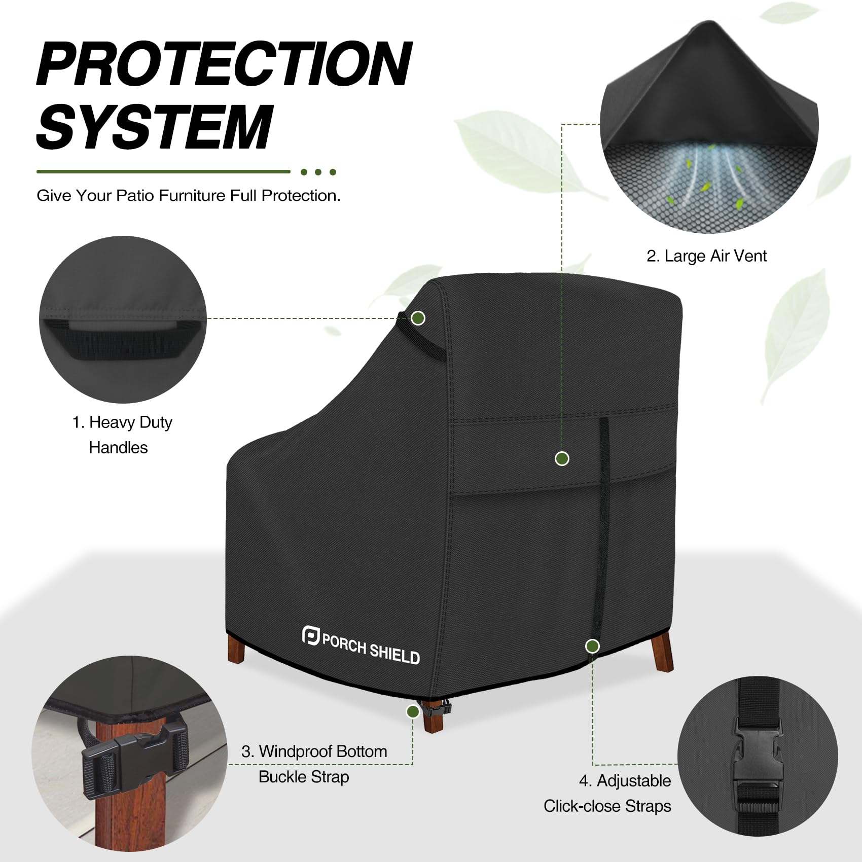 Porch Shield air vent reduces condensation inside the cover.