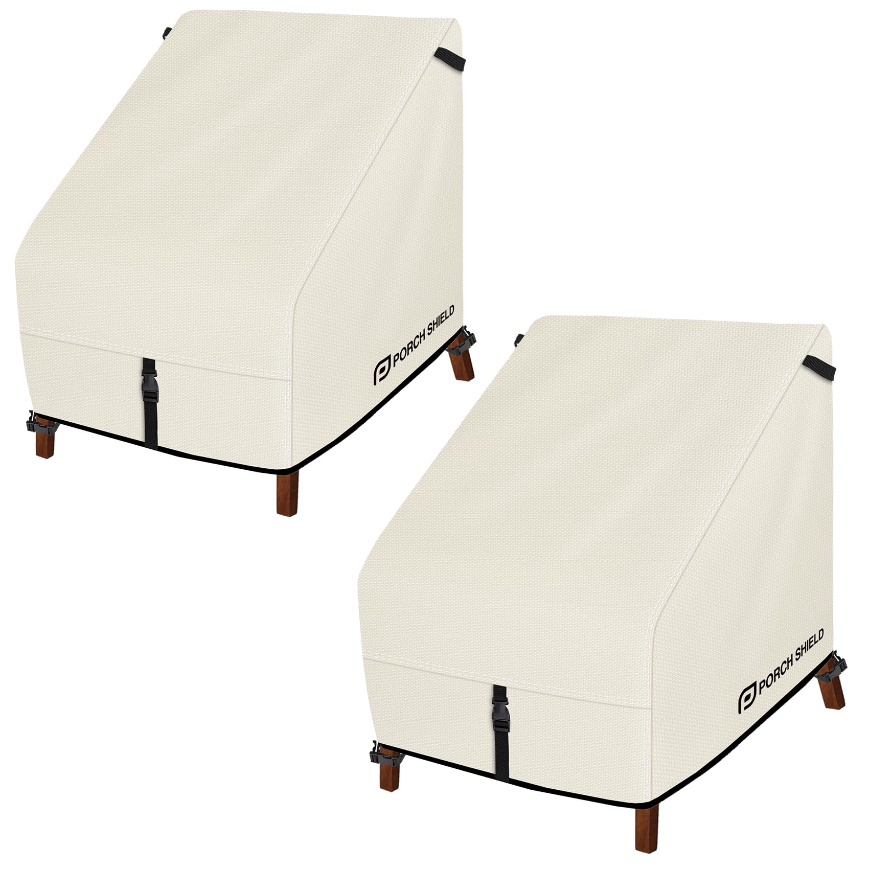 Porch Shield beige patio chair cover protects a deep-seat chair from rain