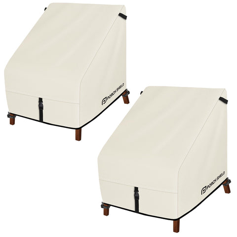 Porch Shield beige patio chair cover protects a deep-seat chair from rain