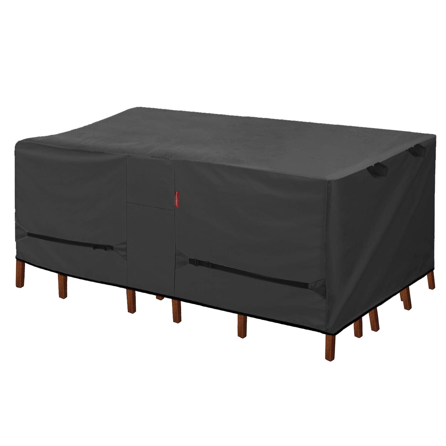 Porch Shield patio table cover protecting a 96x48 inch table from rain and dust