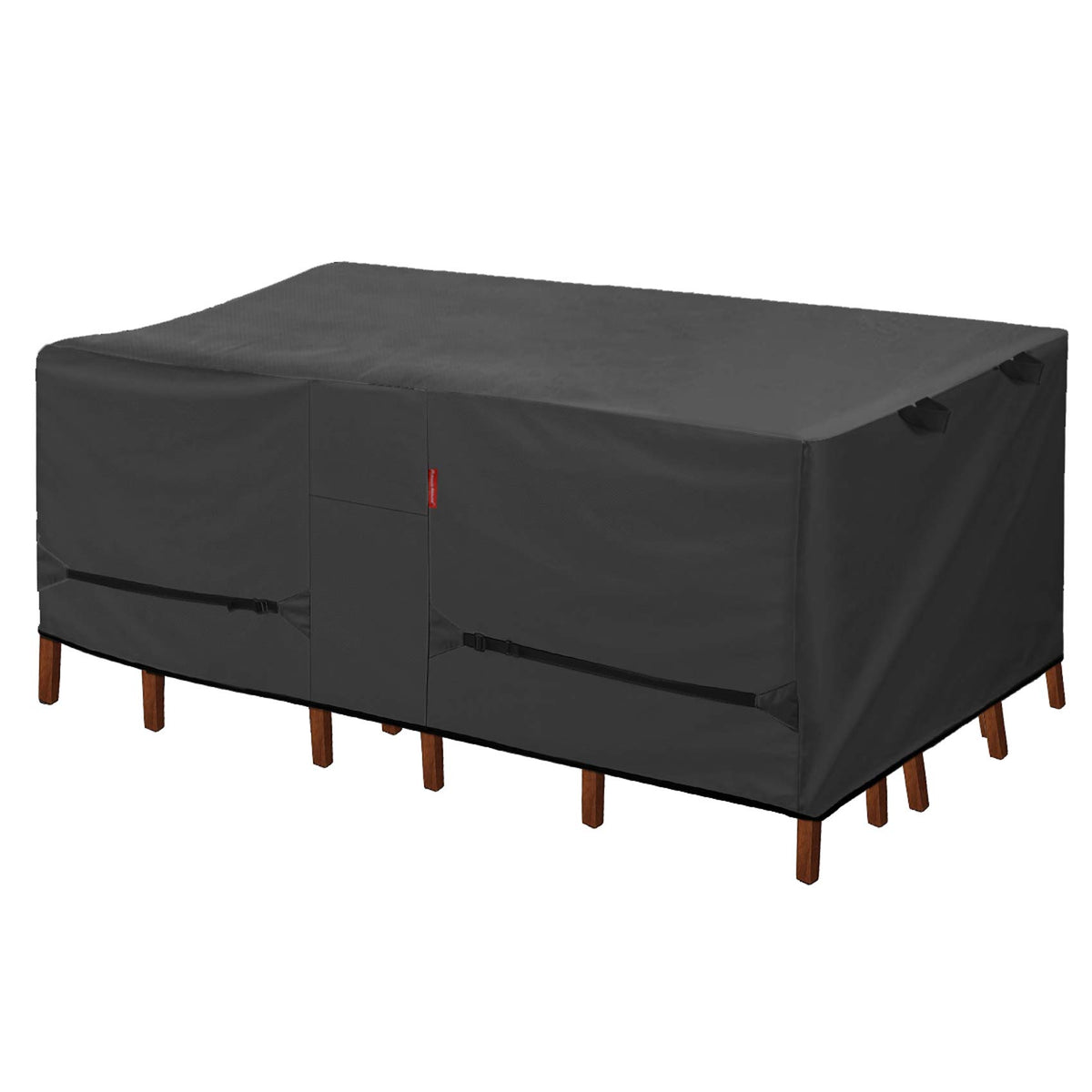 Porch Shield patio table cover protecting a 96x48 inch table from rain and dust