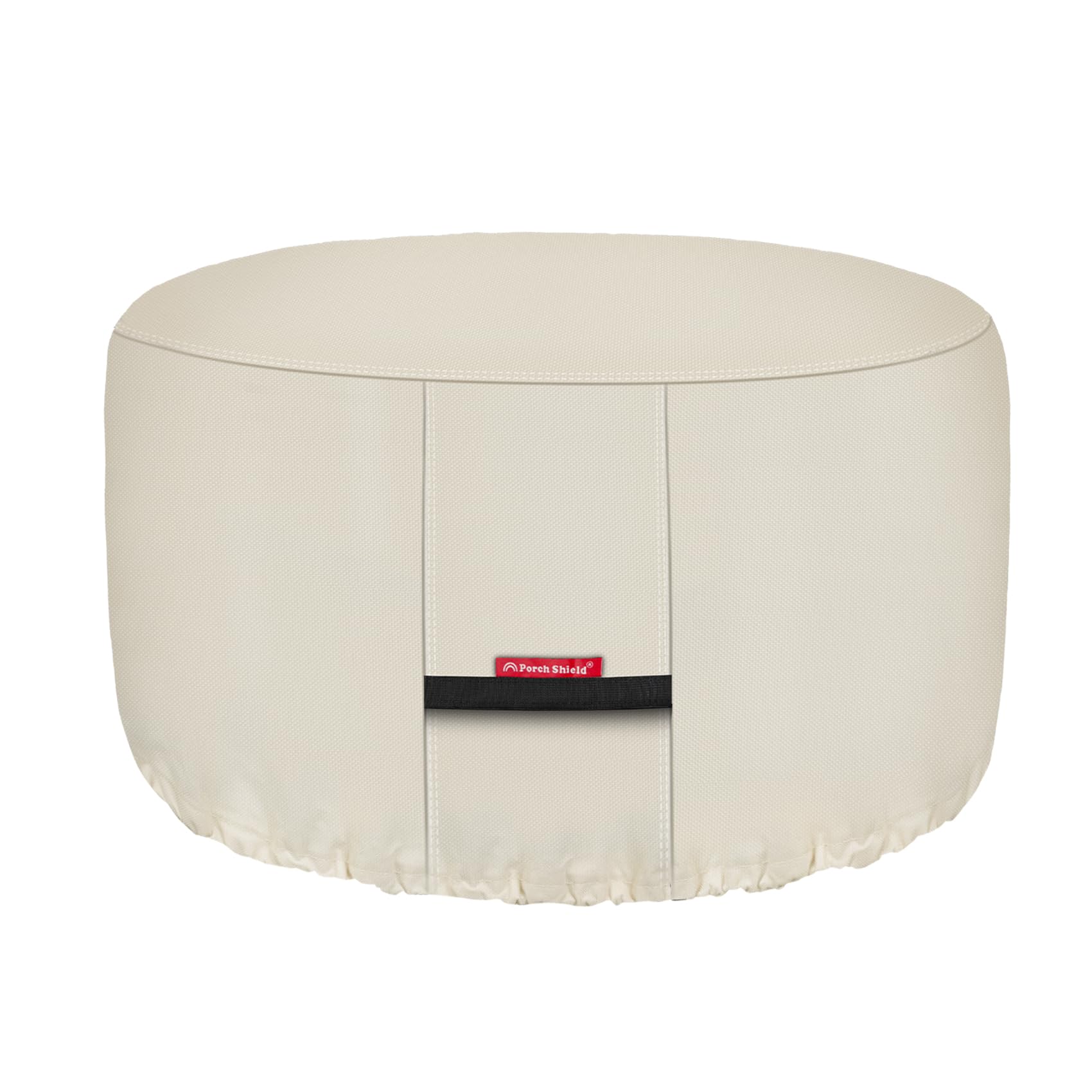 Porch Shield round beige fire pit cover protects from rain and sun