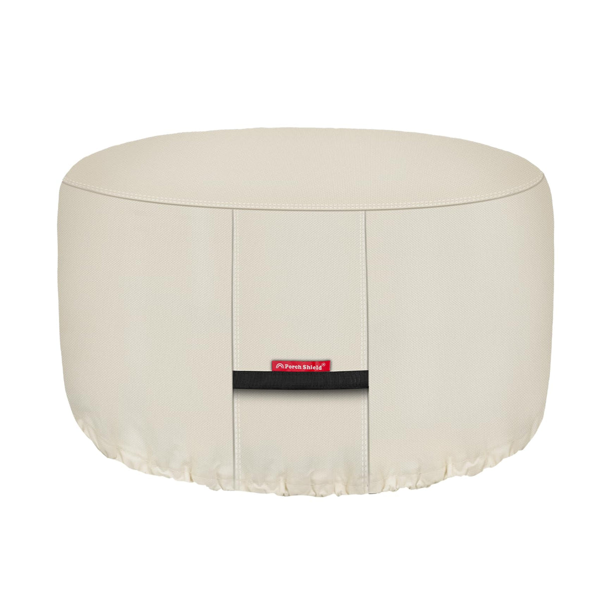 Porch Shield round beige fire pit cover protects from rain and sun