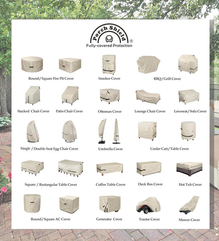 Porch Shield two-pack beige covers fit standard deep-seat chairs.