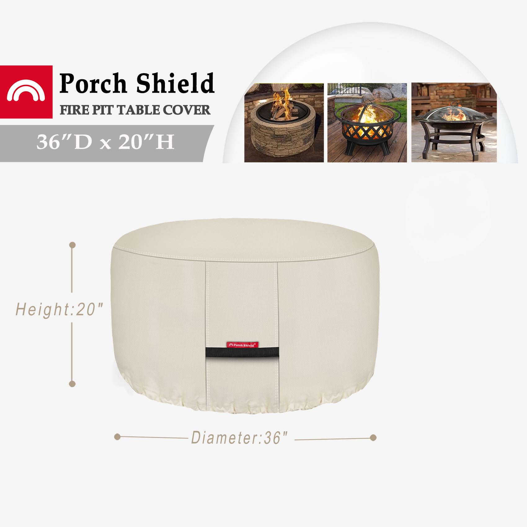 Porch Shield waterproof 600D polyester keeps the fire pit dry.