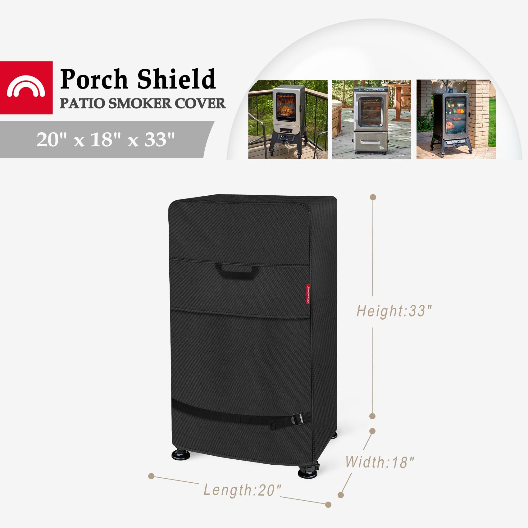 Porch Shield waterproof material close-up shows 600D fabric protecting outdoor equipment.