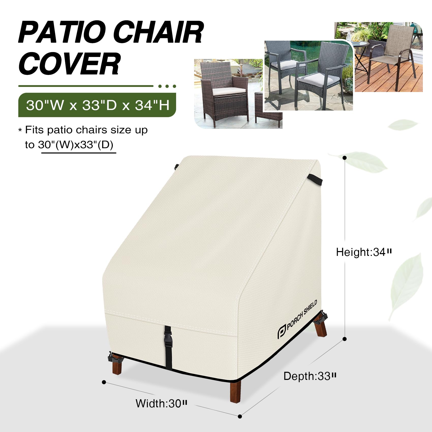 Porch Shield chair cover features waterproof undercoating for moisture protection