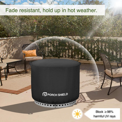 Porch Shield Yukon cover uses UV fade-resistant fabric for long outdoor life.