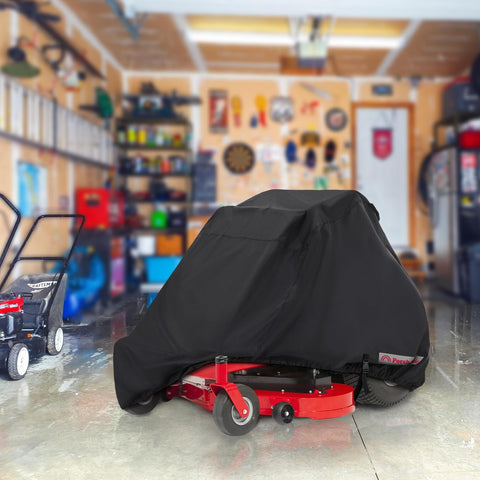 Durable handles on Porch Shield mower cover enabling easy covering and removal
