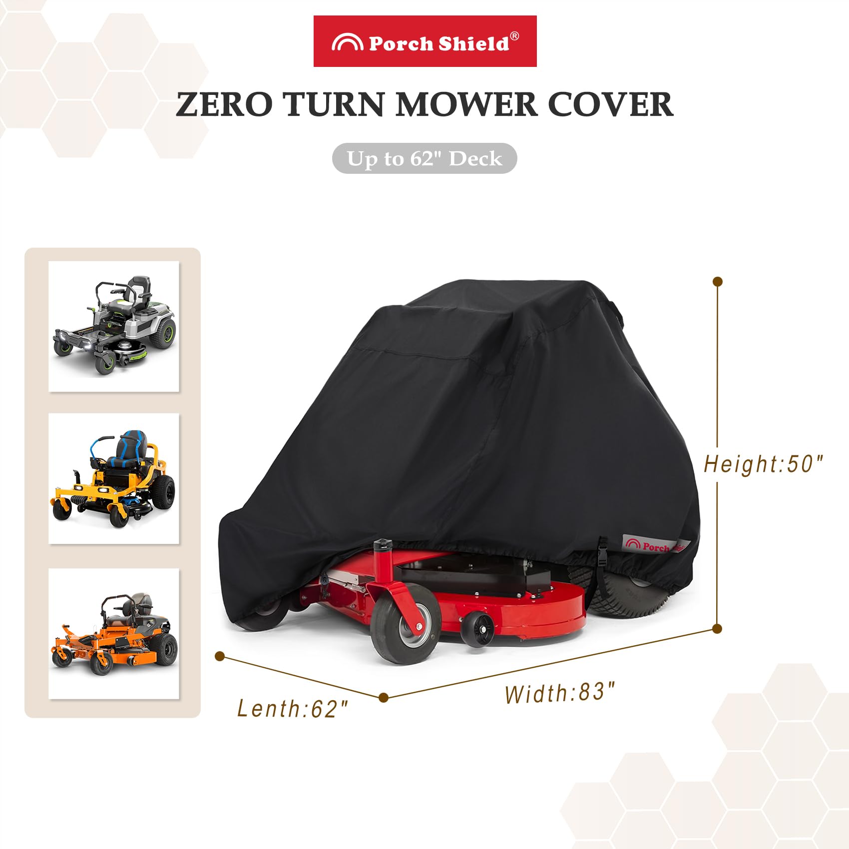 Porch Shield mower cover on a zero turn mower demonstrates secure fit