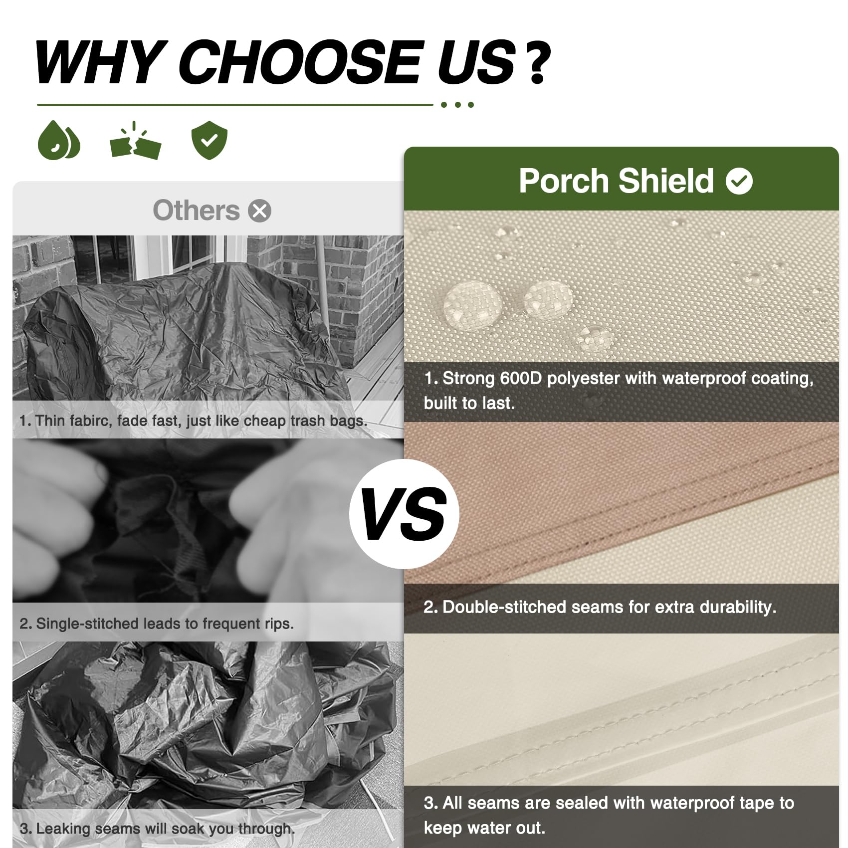 Porch Shield adjustable click-close straps secure the cover around the stand.