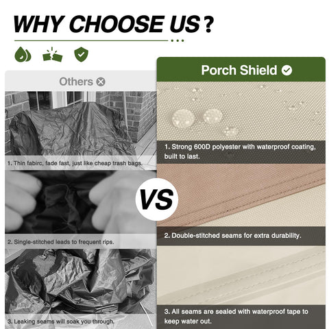 Porch Shield adjustable click-close straps secure the cover around the stand.