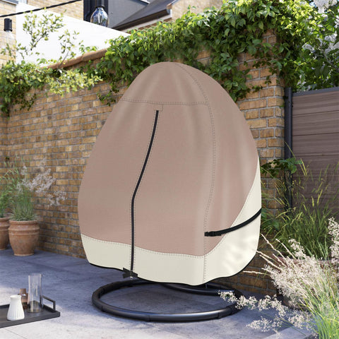 Porch Shield light tan and khaki shade complements patio decor.