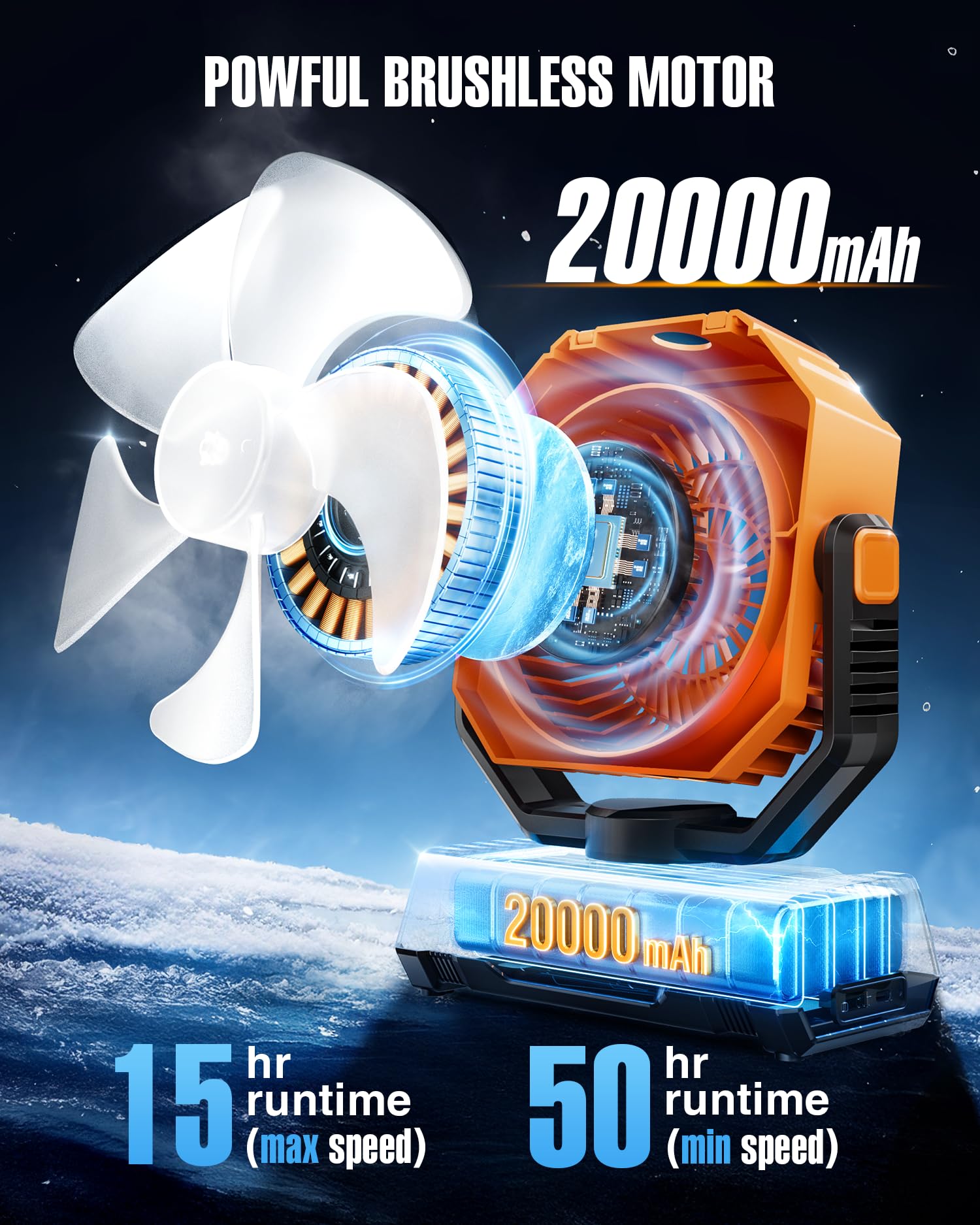 Porikg portable misting fan LED lantern on showcases dual lighting options.