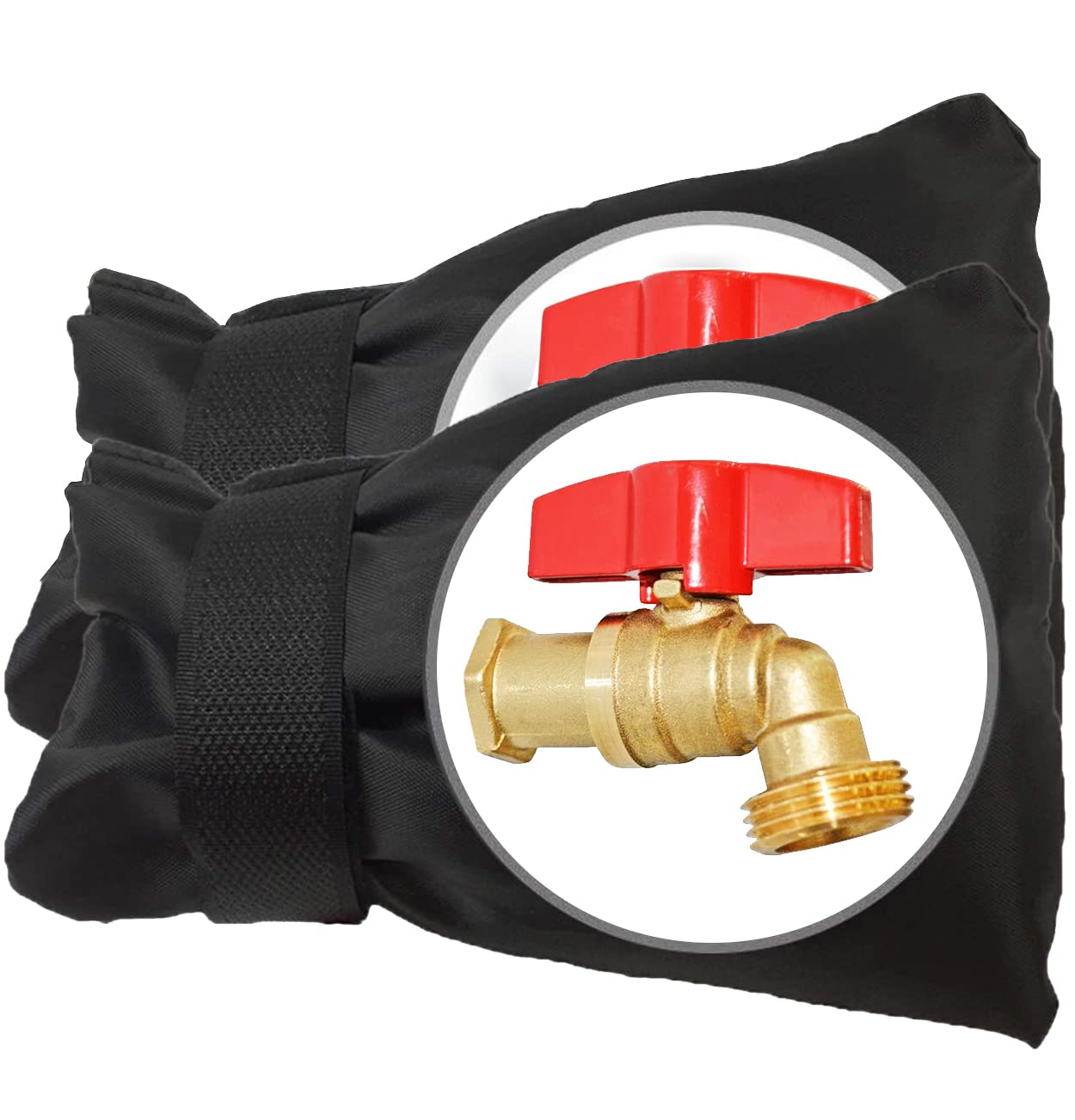 POROLIR outdoor faucet cover with thick insulation protecting a frosty spigot in winter